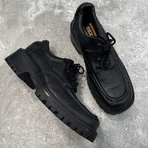 Vtg GBX Chunky Leather Boots Lace Up Black Y2K 90s Grunge Platform Men's 9M